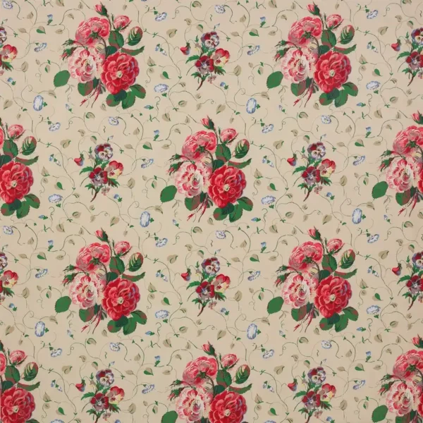Roses and Pansies Fabric - Red by pink botanical cotton fabric from Colefax & Fowler