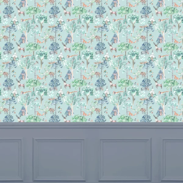 Woodland Adventures Wallpaper - Aqua from