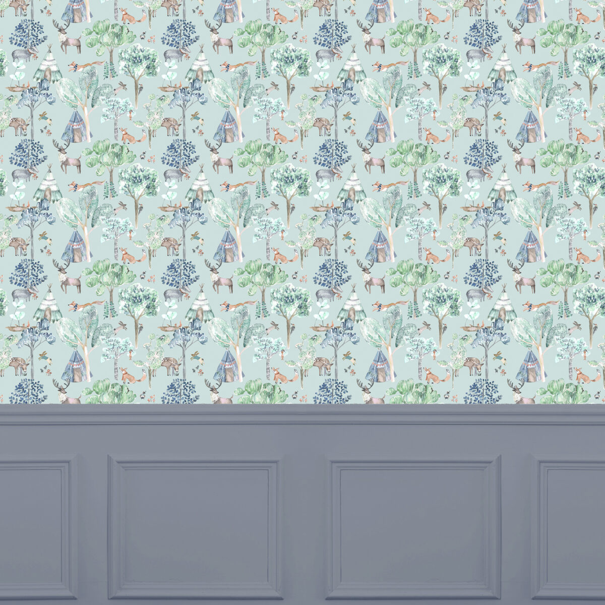 Woodland Adventures Wallpaper - Aqua from