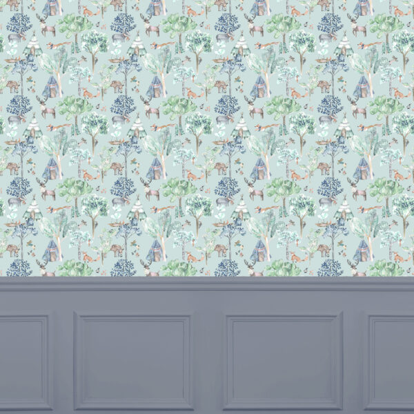 Woodland Adventures Wallpaper - Aqua from