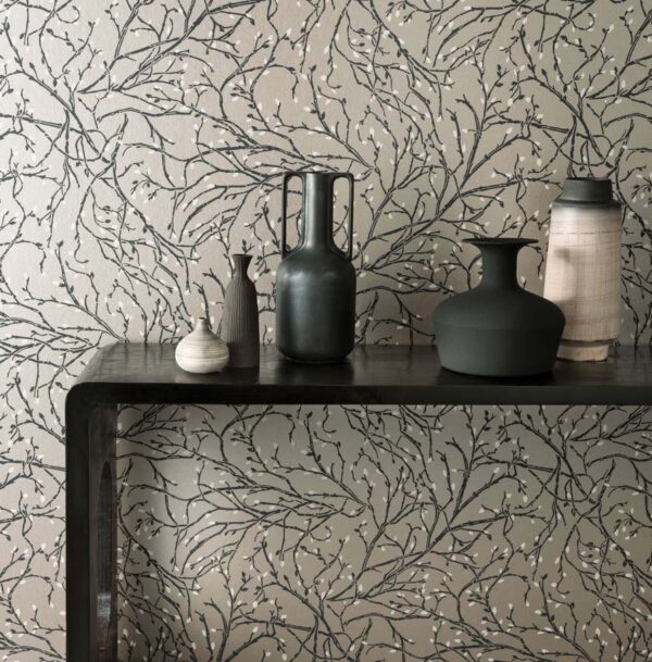 Twiggy Wallpaper - Ivory / Stone / Gold from