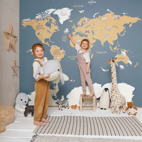 World Map Wallpanel - Bleu / Beige by World Map Wallpanel - Bleu / Beige from