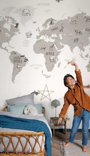 World Map Wallpanel - Bleu / Beige by World Map Wallpanel - Bleu / Beige from