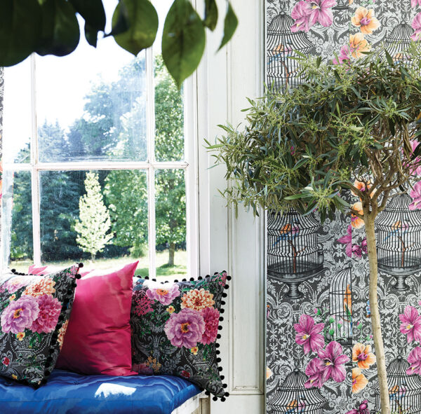 Orangery Wallpaper - Dove / Amethyst / Lemon from