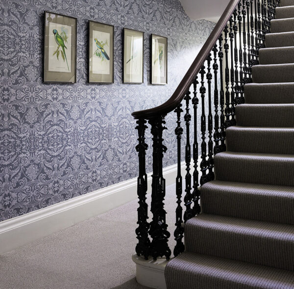 Orangery Lace Wallpaper - Black / Metallic Silver by Orangery Lace Wallpaper - Black / Metallic Silver from