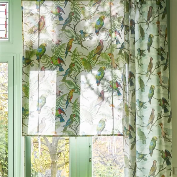 Parrot and Palm Fabric - Azure by Parrot and Palm Fabric - Azure from