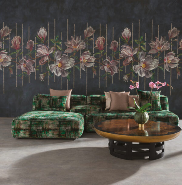 Magnolia Frieze Wallpaper - Aqua / Ochre by Magnolia Frieze Wallpaper - Aqua / Ochre from