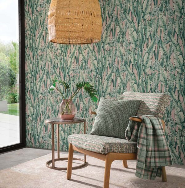 Tiger Leaf Wallpaper - Mint / Blush by Tiger Leaf Wallpaper - Mint / Blush from