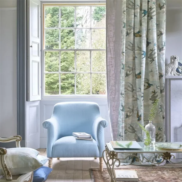 Chimney Swallows Fabric - Sky Blue by Chimney Swallows Fabric - Sky Blue from