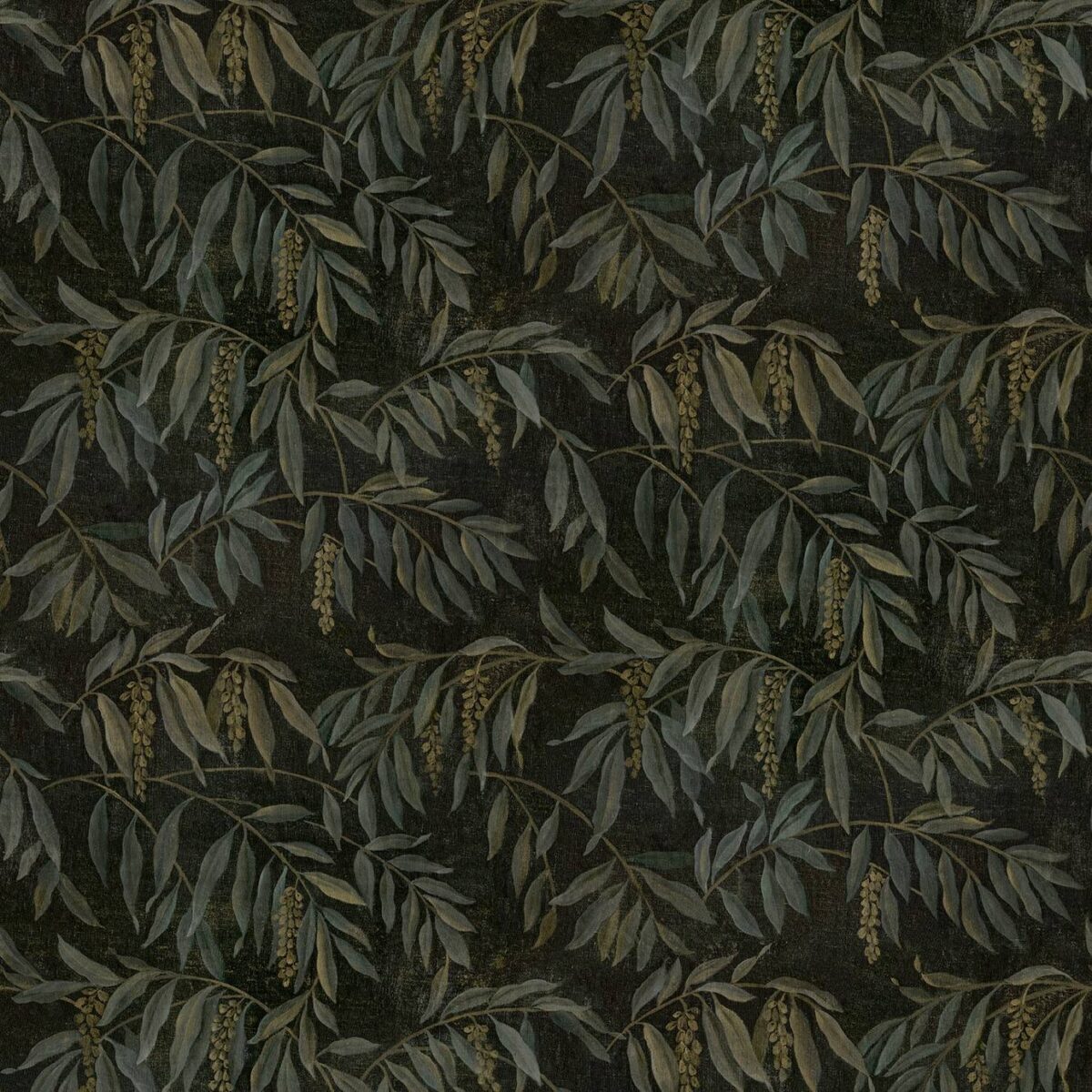 Lumen Fabric - Metallic by black-grey botanical velvet-chenille fabric from Linwood Fabrics