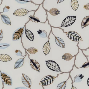 white botanical embroideried fabric from Fibre Naturelle