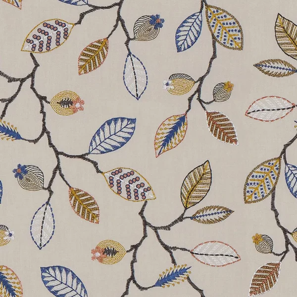 white botanical embroideried fabric from Fibre Naturelle