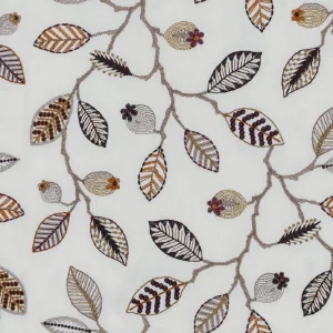 white botanical embroideried fabric from Fibre Naturelle