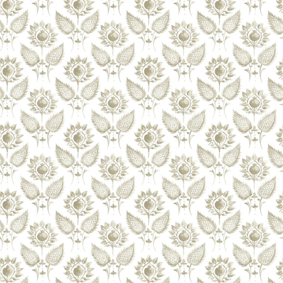 Medici Flower Fabric - Latte by white botanical linen fabric from William Yeoward