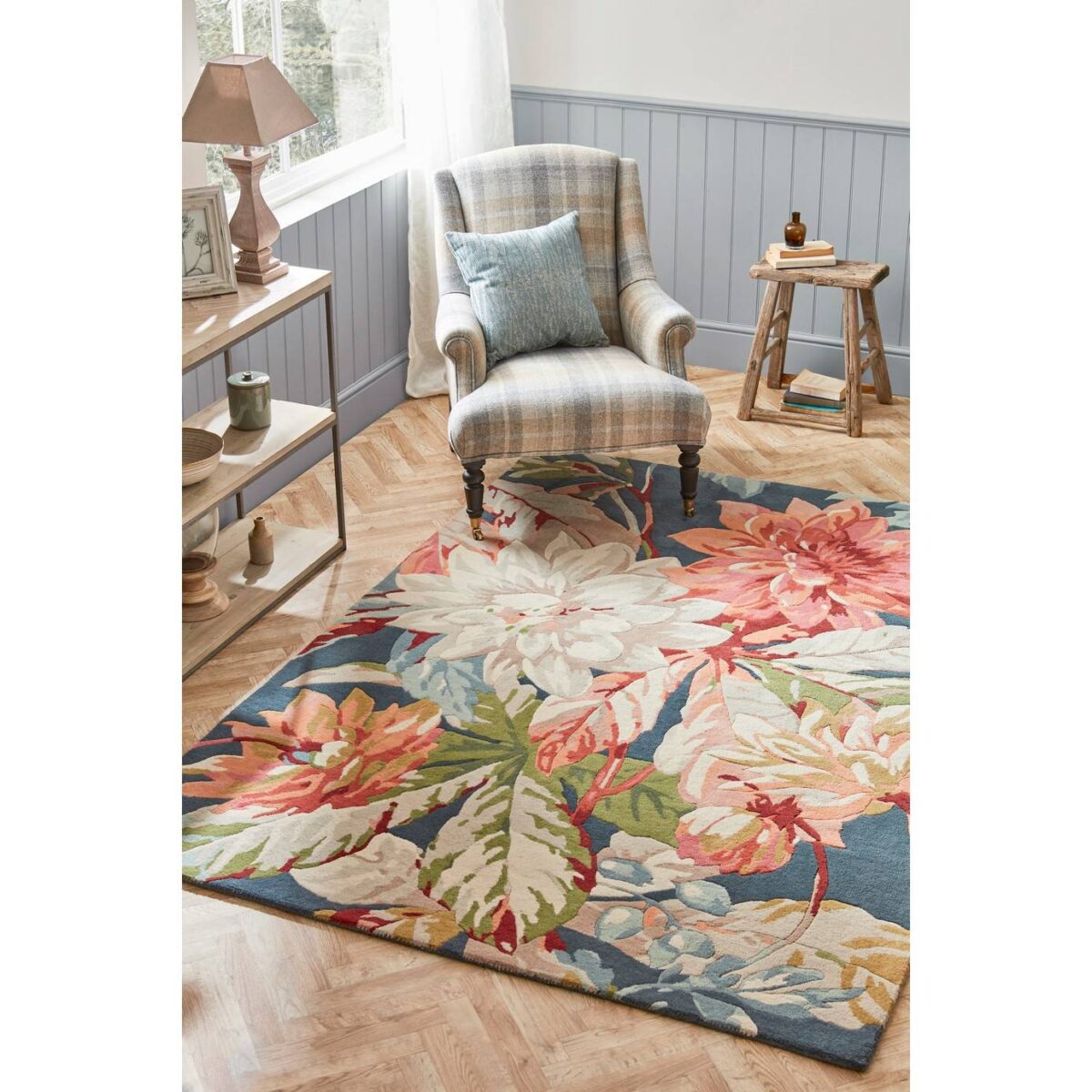 Sanderson Dahlia and Rosehip Rug Teal (Select Size) by Sanderson Dahlia and Rosehip Rug Teal (Select Size) from