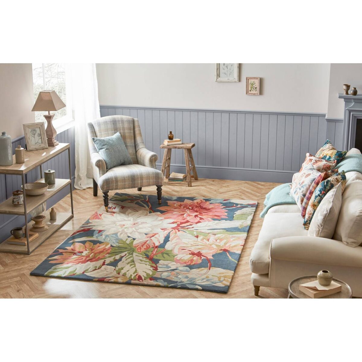 Sanderson Dahlia and Rosehip Rug Teal (Select Size) by Sanderson Dahlia and Rosehip Rug Teal (Select Size) from