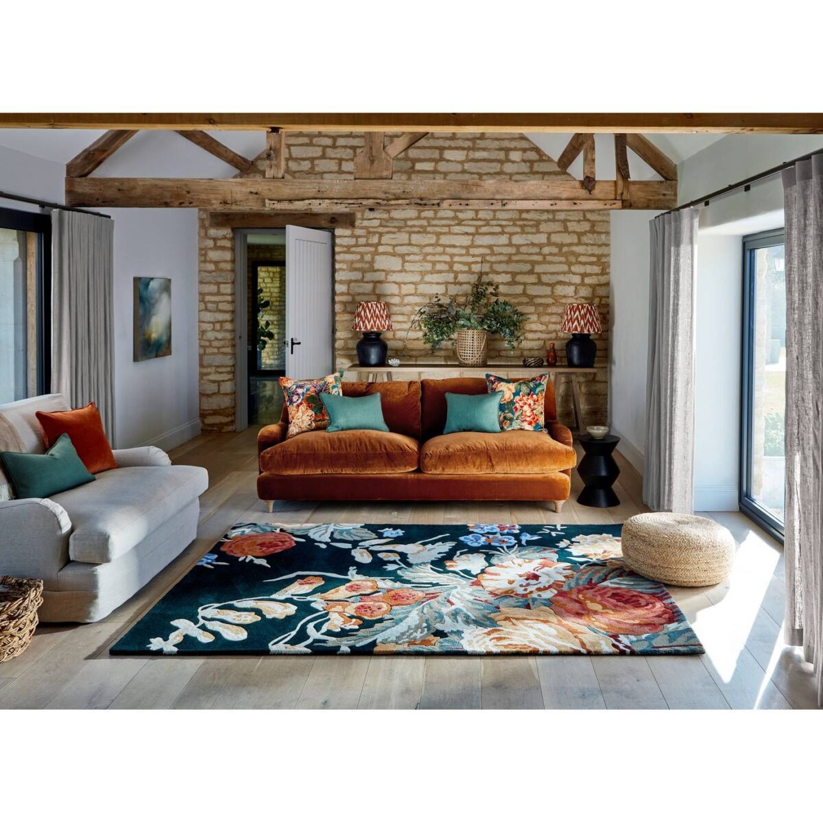 Sanderson Stapleton Park Rug Navy / Burnt Orange (Select Size) from