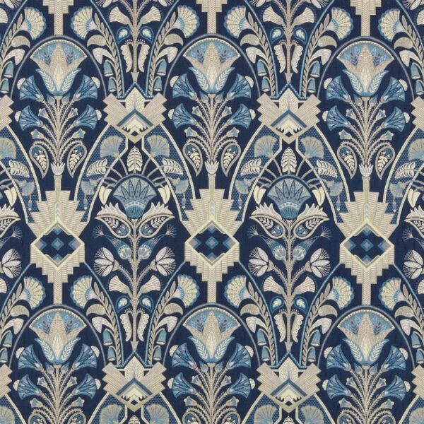 Luxoria Fabric - Sapphire by blue botanical woven fabric from iLiv