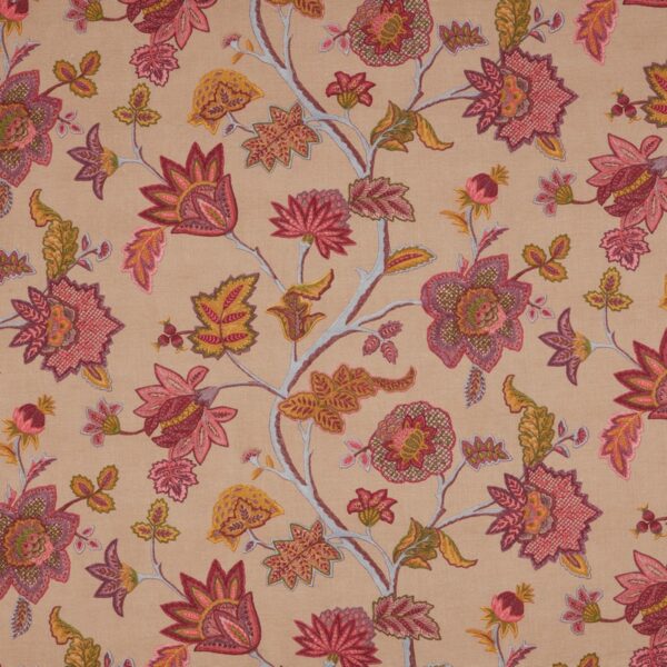 Chanderi Fabric - Cerise by red botanical printed fabric from iLiv