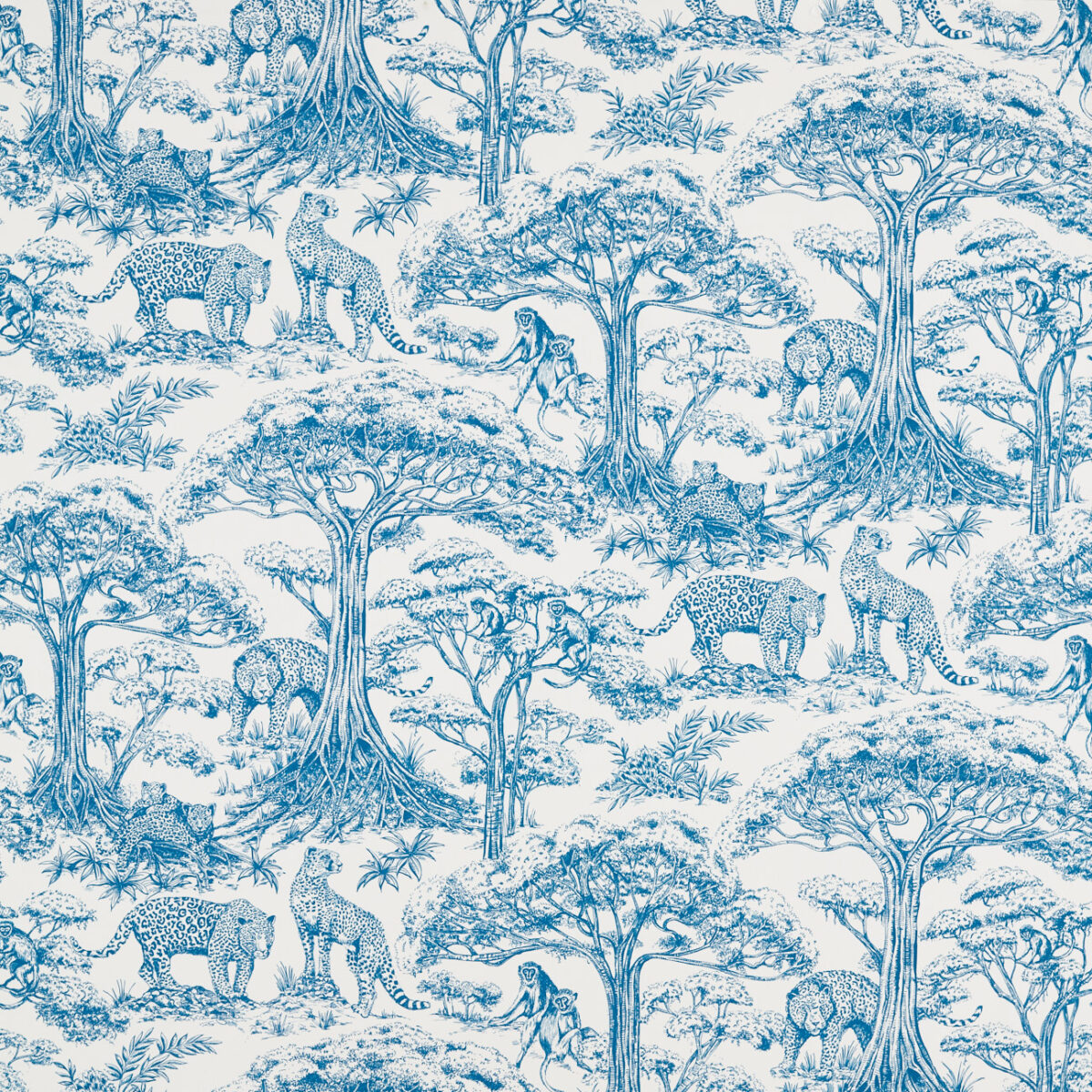 Kisumu Fabric - Caribbean by blue animal printed fabric from Clarke & Clarke