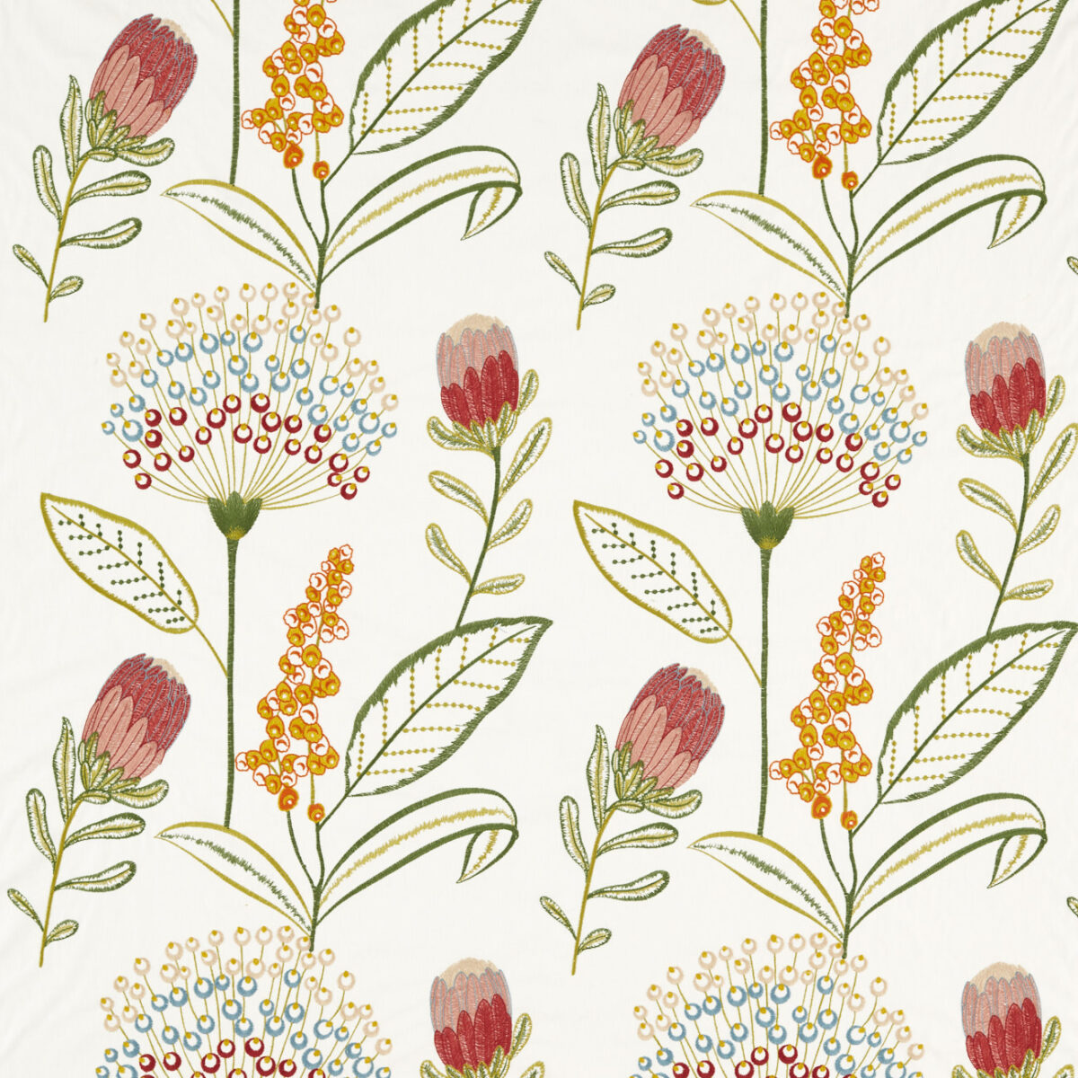 Protini Fabric - Spice by green botanical embroideried fabric from Clarke & Clarke
