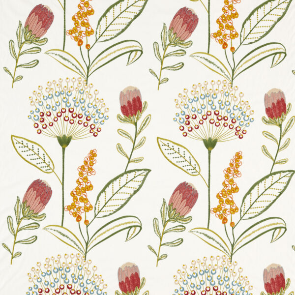 green botanical embroideried fabric from Clarke & Clarke