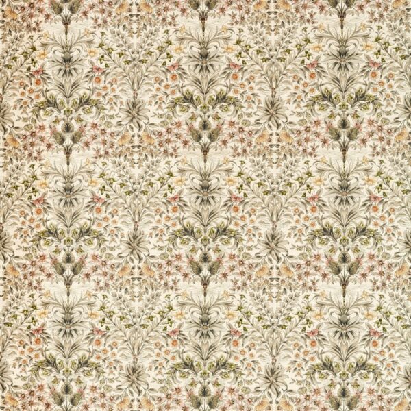 Mirabell Fabric - Natural / Blush by green botanical printed fabric from Clarke & Clarke