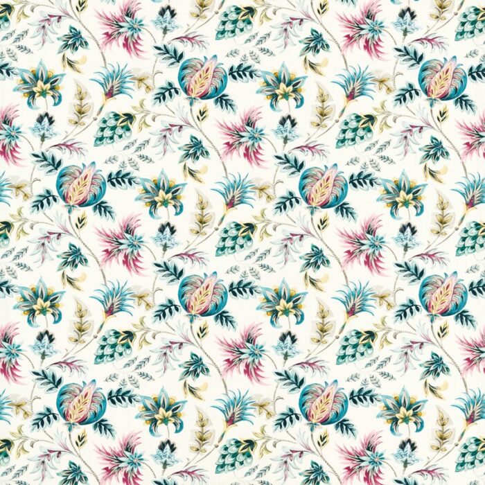 Sizergh Fabric - Teal / Berry swatch