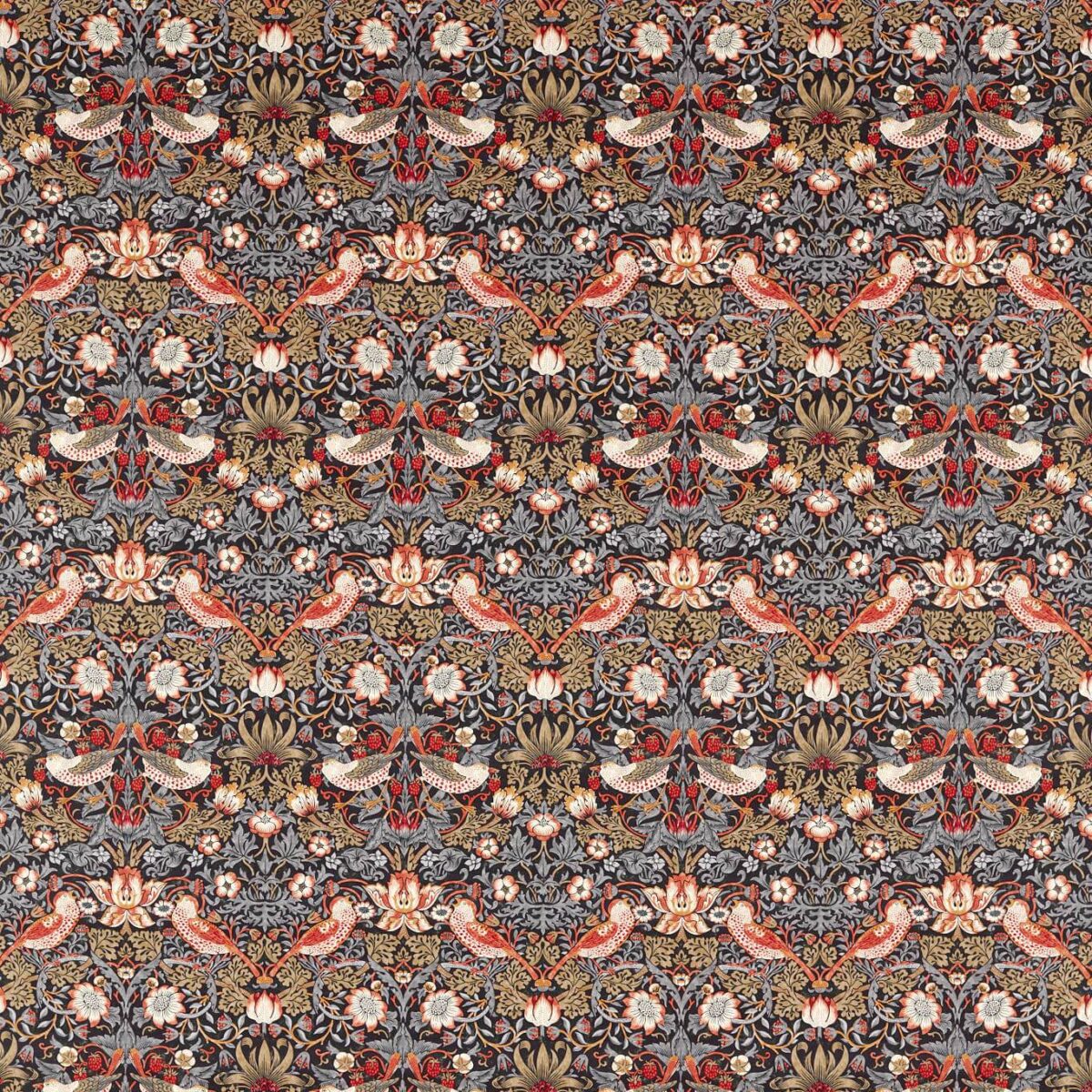Strawberry Thief Fabric - Old Fashioned by brown botanical cotton fabric from William Morris & Co
