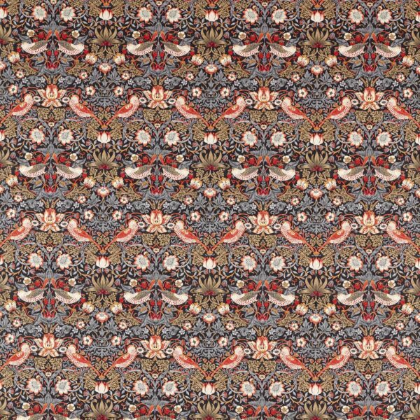 Strawberry Thief Fabric - Old Fashioned by brown botanical cotton fabric from William Morris & Co