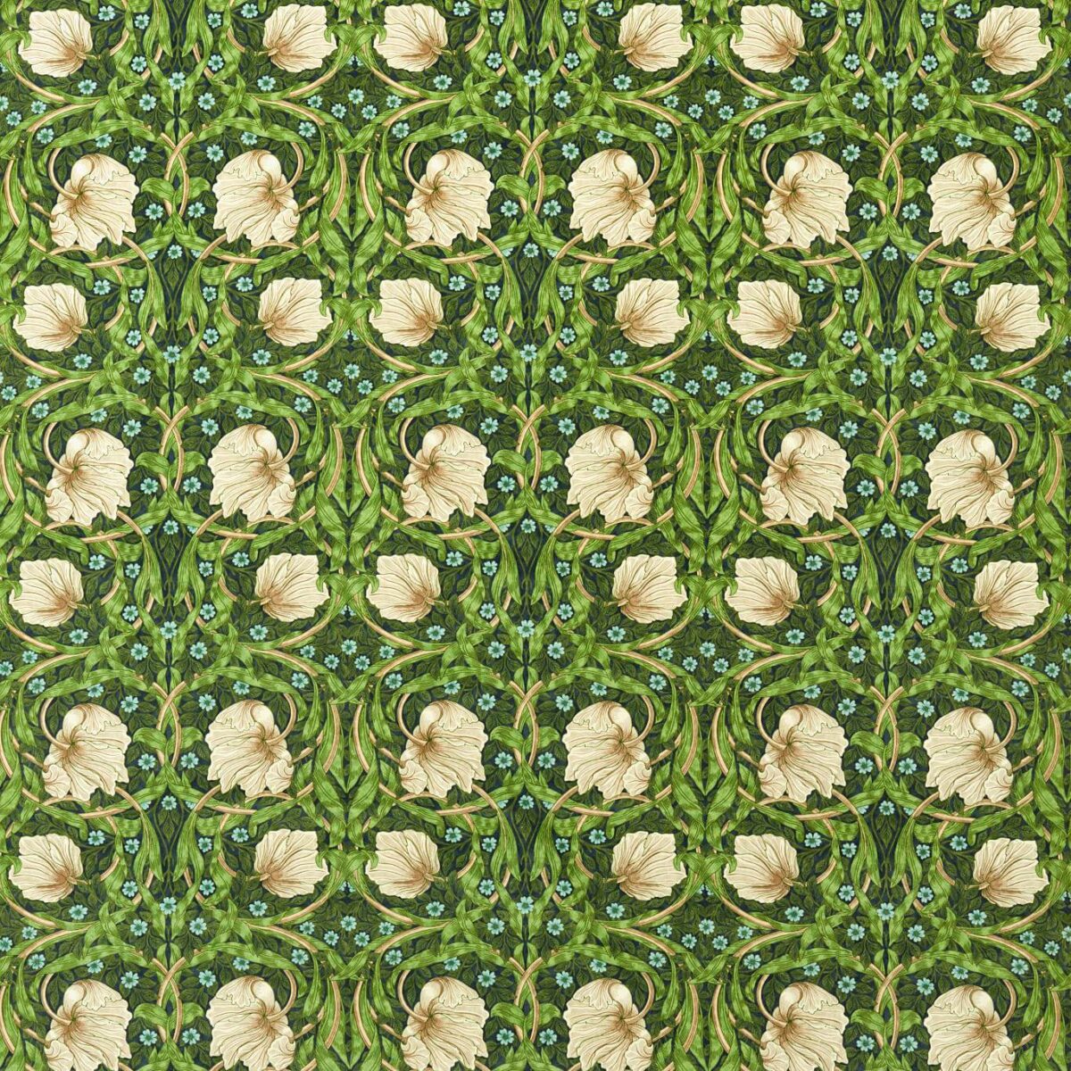 Pimpernel Fabric - Midnight Fields by green botanical cotton fabric from William Morris & Co
