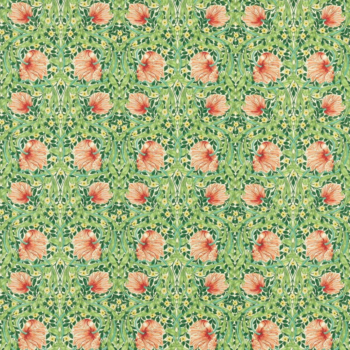 Pimpernel Fabric - Shamrock / Watermelon by green botanical cotton fabric from William Morris & Co