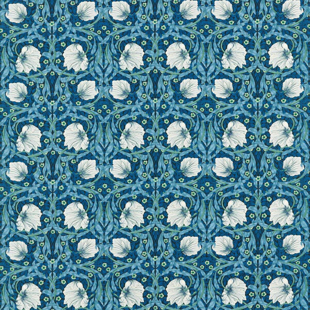 Pimpernel Fabric - Midnight / Opal by blue botanical cotton fabric from William Morris & Co
