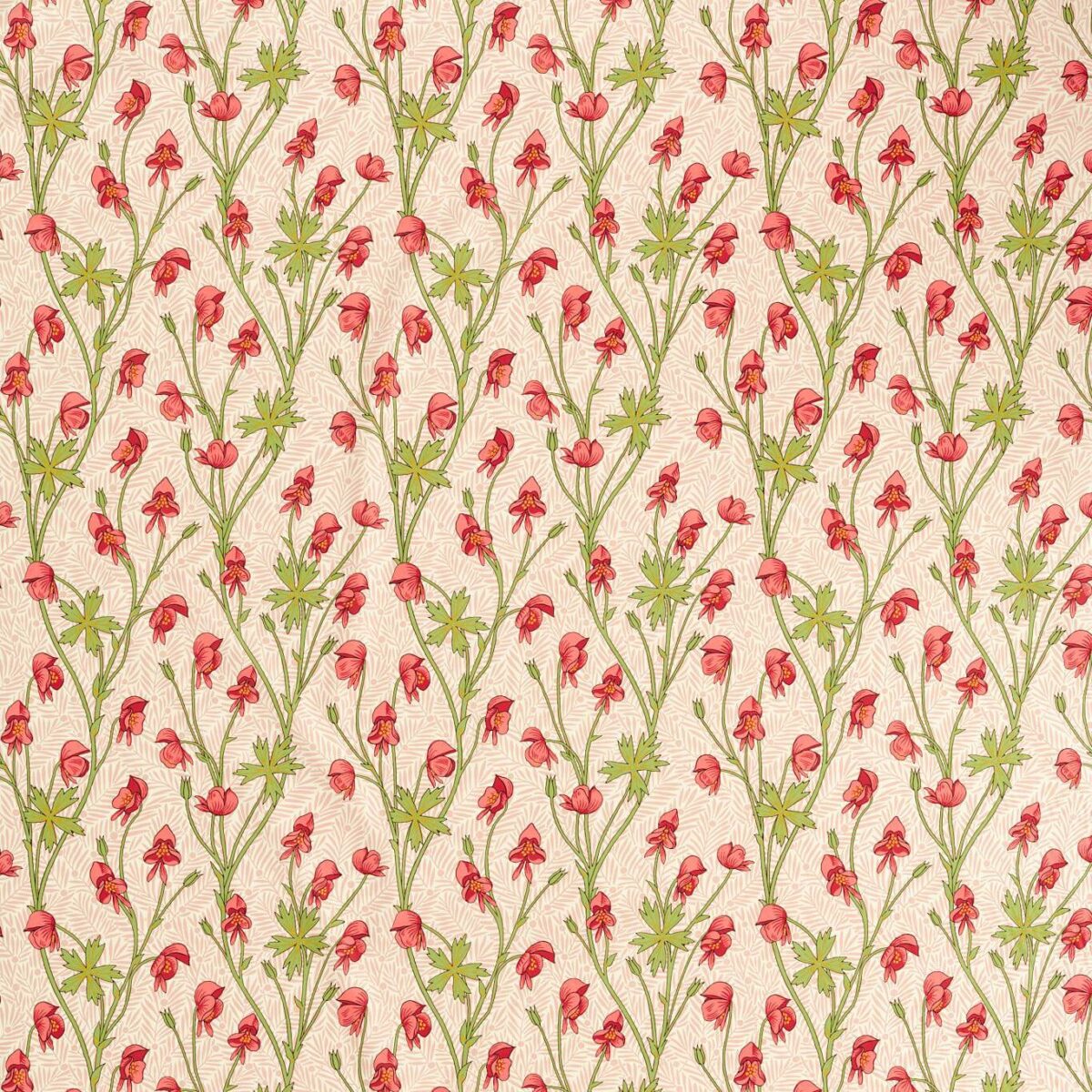 Monkshood Fabric - Rhubarb by red botanical cotton fabric from William Morris & Co