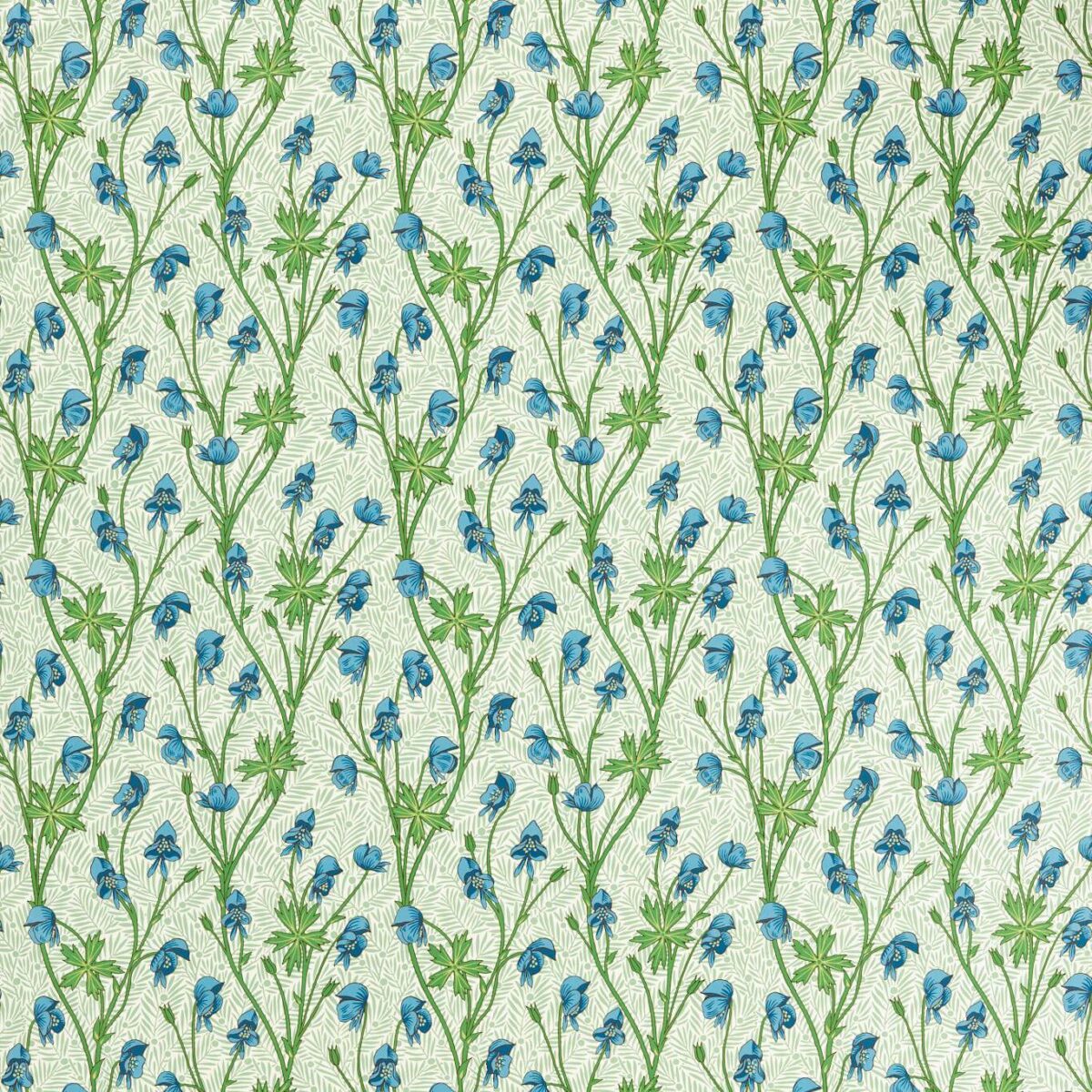 Monkshood Fabric - Cobalt / Goblin Green by green botanical cotton fabric from William Morris & Co