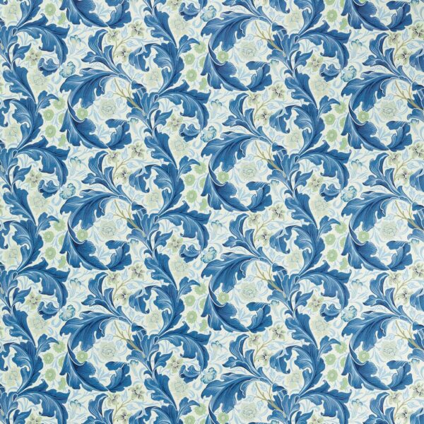 Leicester Fabric - Paradise Blue by blue botanical cotton fabric from William Morris & Co