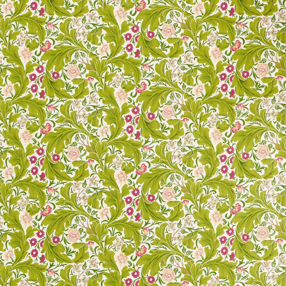Leicester Fabric - Sour Green / Plum by green botanical cotton fabric from William Morris & Co