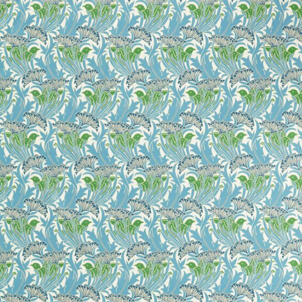 Laceflower Fabric - Garden Green / Lagoon by blue botanical cotton fabric from William Morris & Co
