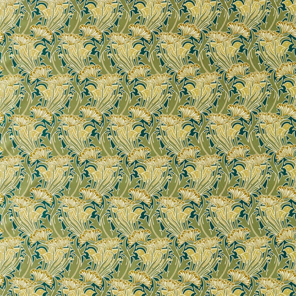 Laceflower Fabric - Pistachio / Lichen by green botanical cotton fabric from William Morris & Co