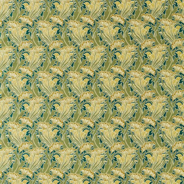 Laceflower Fabric - Pistachio / Lichen by green botanical cotton fabric from William Morris & Co