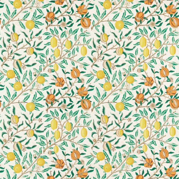 Fruit Fabric - Sap Green / Tangerine by green botanical cotton fabric from William Morris & Co