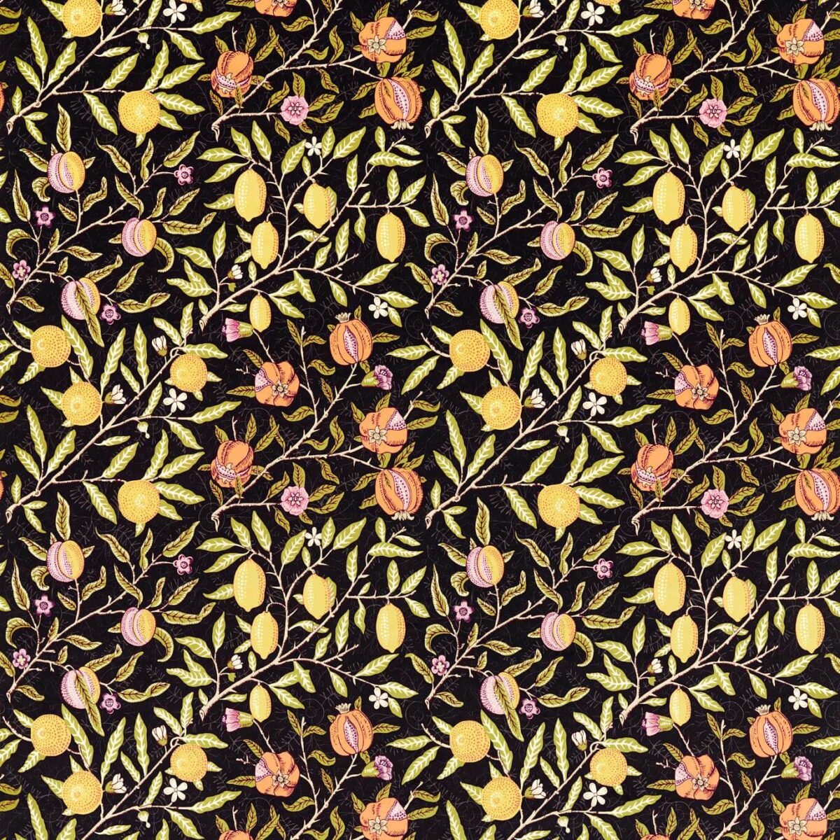 Fruit Fabric - Twilight by brown botanical cotton fabric from William Morris & Co
