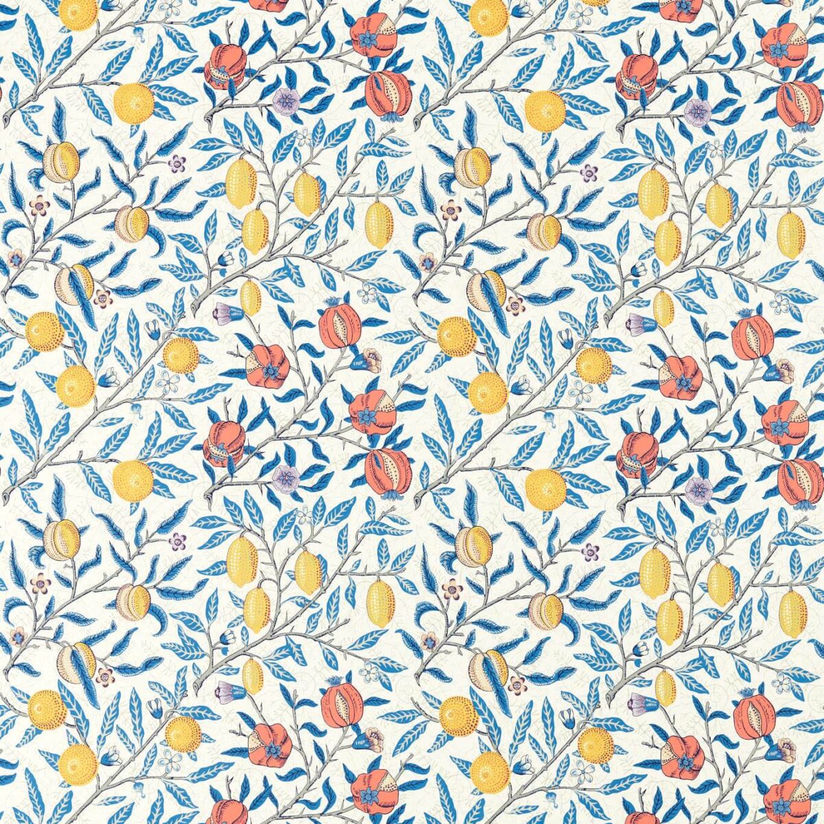 Fruit Fabric - Paradise Blue by blue botanical cotton fabric from William Morris & Co