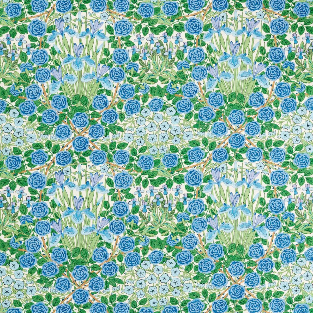 Campanula Fabric - Peacock / Opal by blue botanical cotton fabric from William Morris & Co