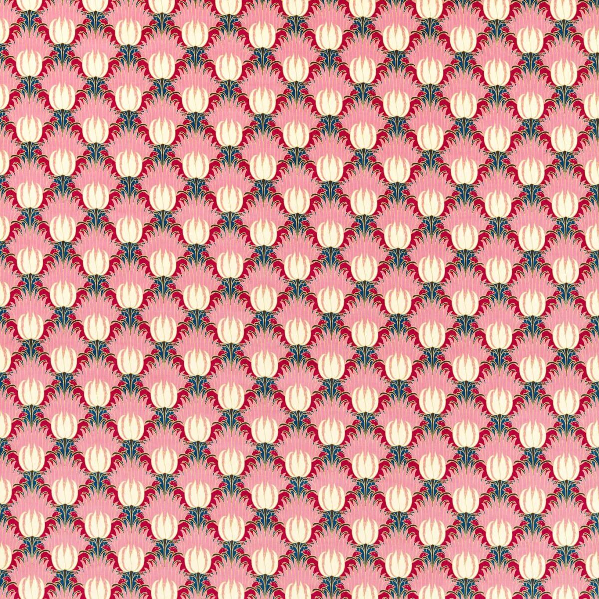 Tulip & Bird Fabric - Amaranth & Blush by pink botanical cotton fabric from William Morris & Co