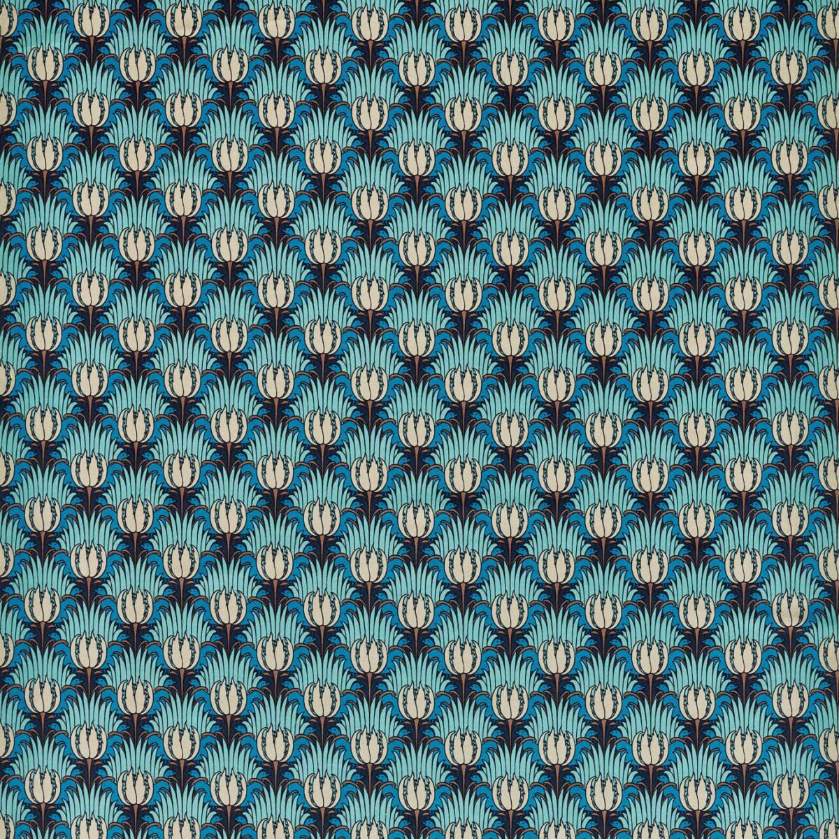 Tulip & Bird Fabric - Opal & Sea Foam by blue botanical cotton fabric from William Morris & Co