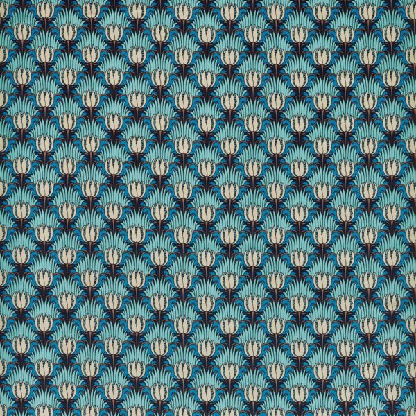 Tulip & Bird Fabric - Opal & Sea Foam by blue botanical cotton fabric from William Morris & Co