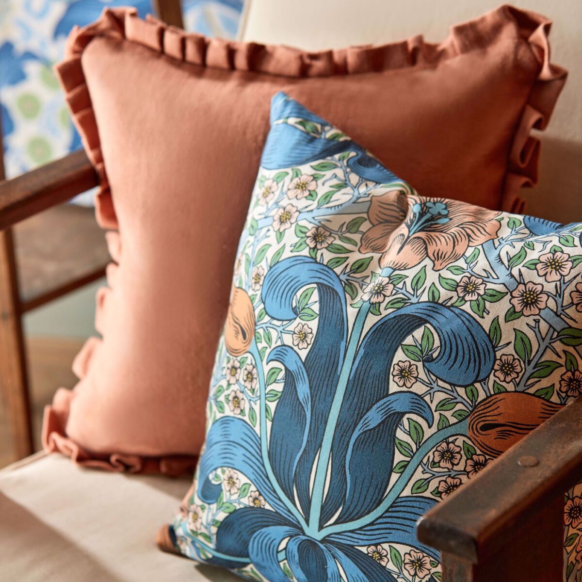 Spring Thicket Fabric - Paradise Blue / Peach by Spring Thicket Fabric - Paradise Blue / Peach from