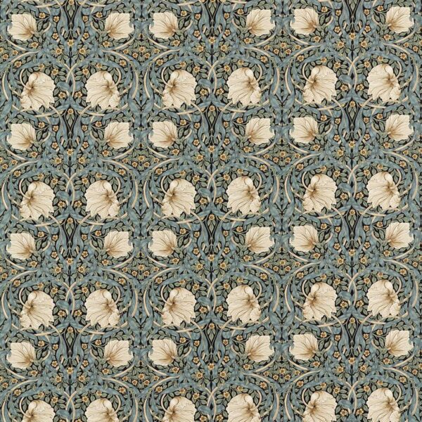 Pimpernel Fabric - Ink / Sage by brown botanical printed fabric from William Morris & Co