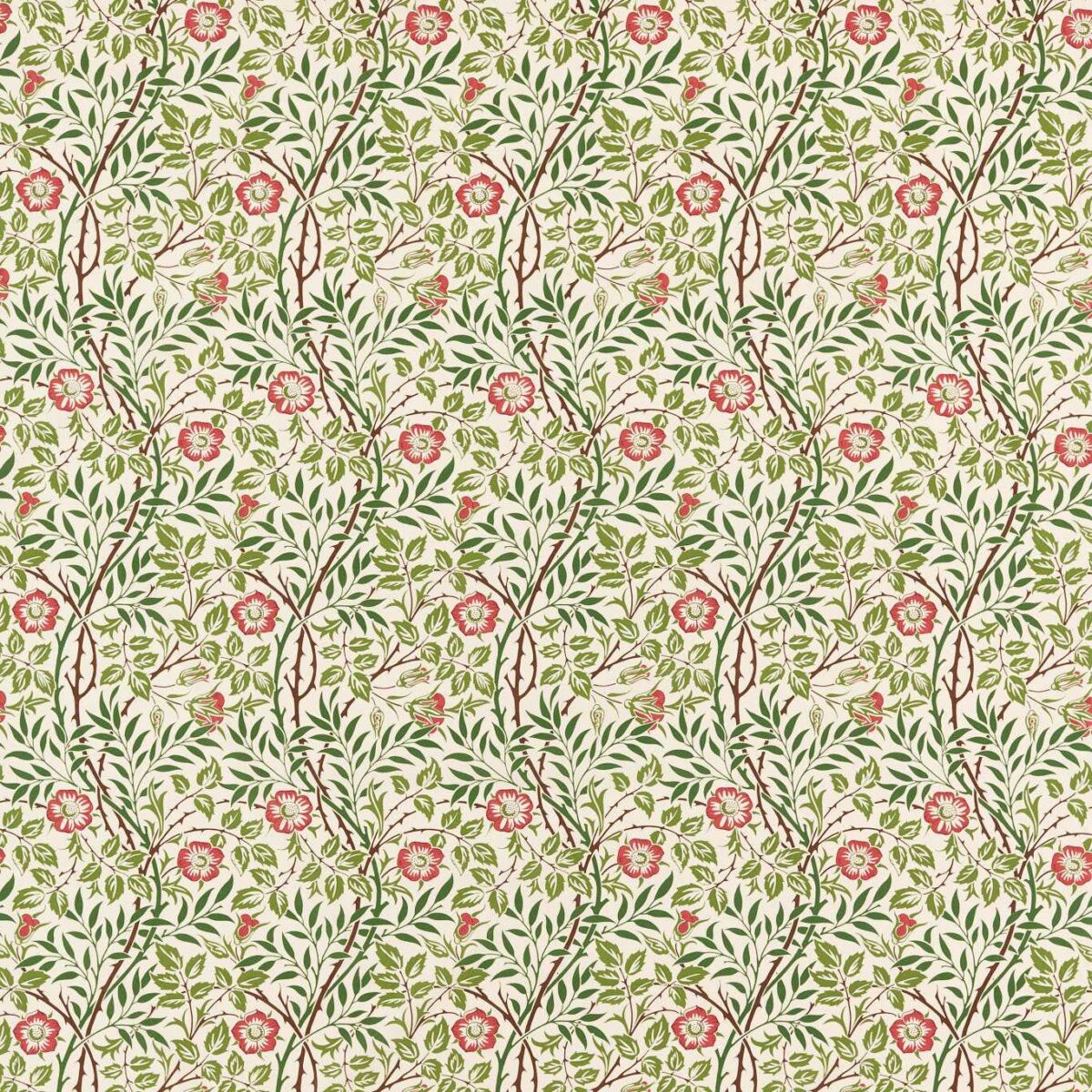 Sweet Briar Fabric - Boughs / Rose by green botanical printed fabric from William Morris & Co